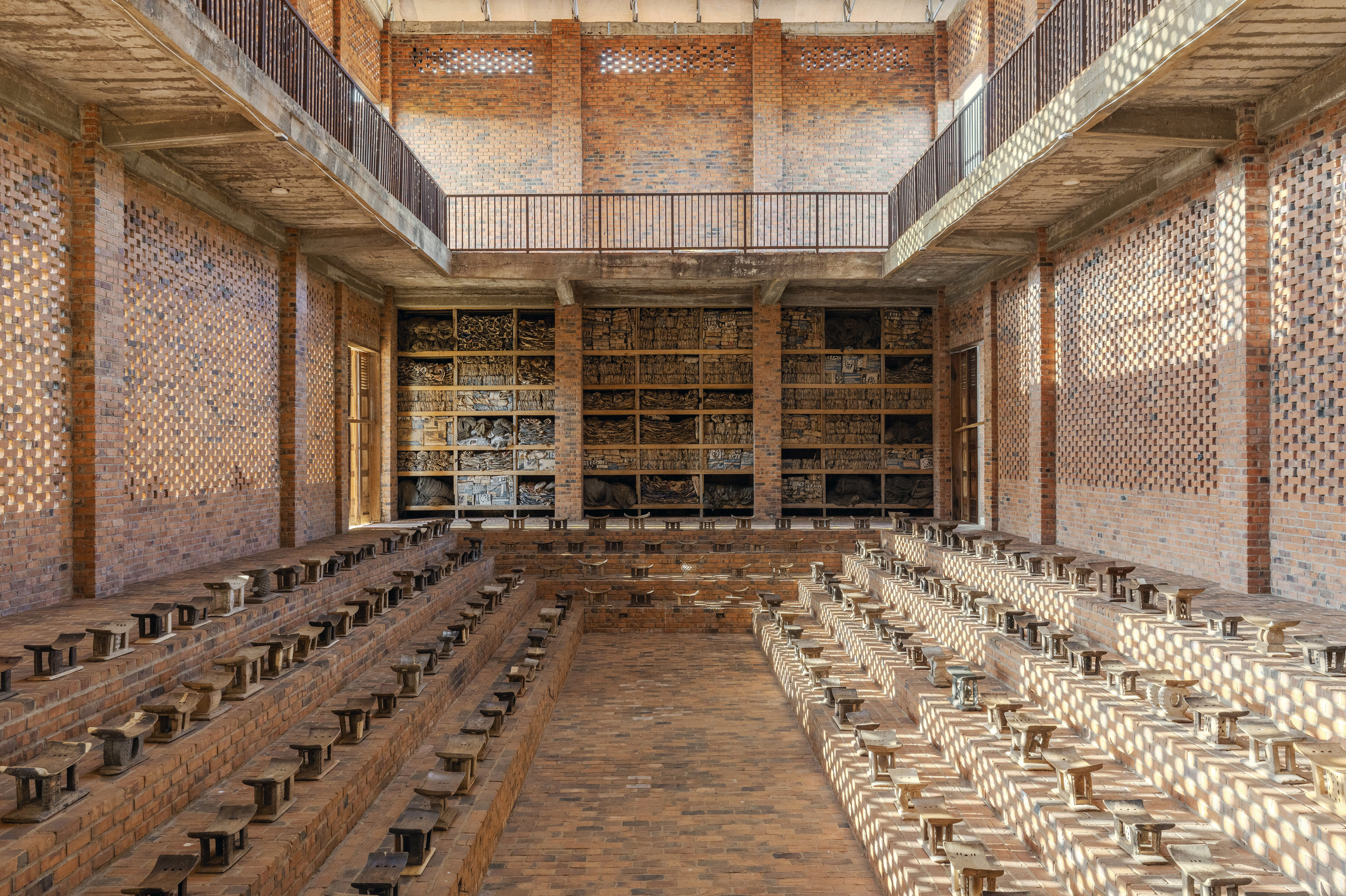 Ibrahim Mahama, Parliament of Ghosts, 2025, wooden Ashanti stools, Red Clay, Tamale. © Ibrahim Mahama. Photo © Ernest Sackitey, courtesy Red Clay
