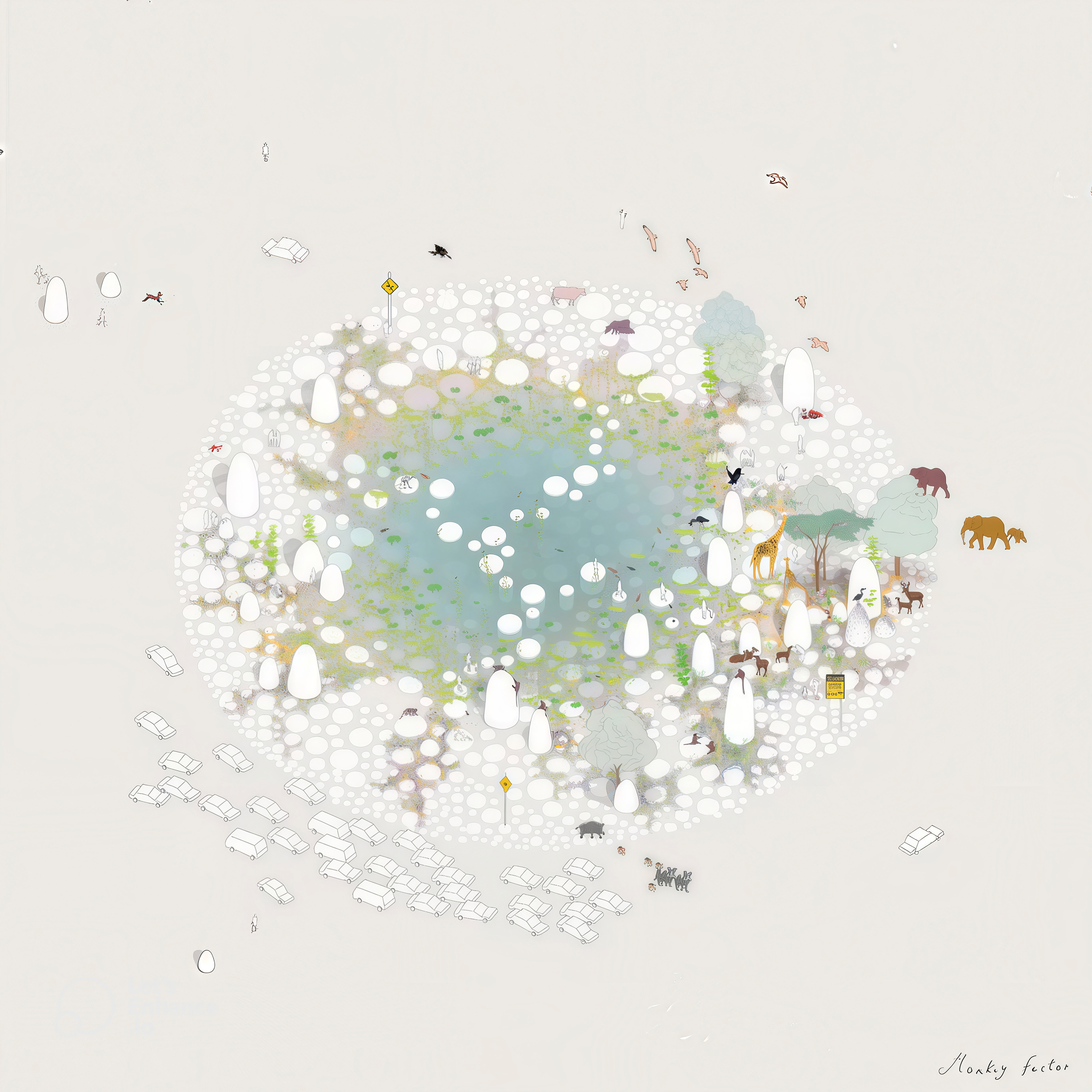 Andrea Branzi et Stefano Boeri, Grand Paris, 2008 ©ADAGP, Paris, 2025 Dessin Angelo Renna   Monkey Factor, 2018 (dessin 2)