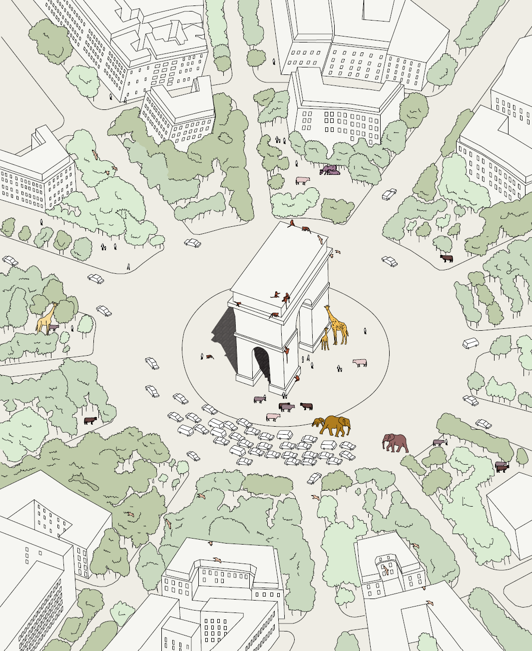 Andrea Branzi et Stefano Boeri, Grand Paris, 2008 ©ADAGP, Paris, 2025 Dessin Angelo Renna   Monkey Factor, 2018 (dessin 1)