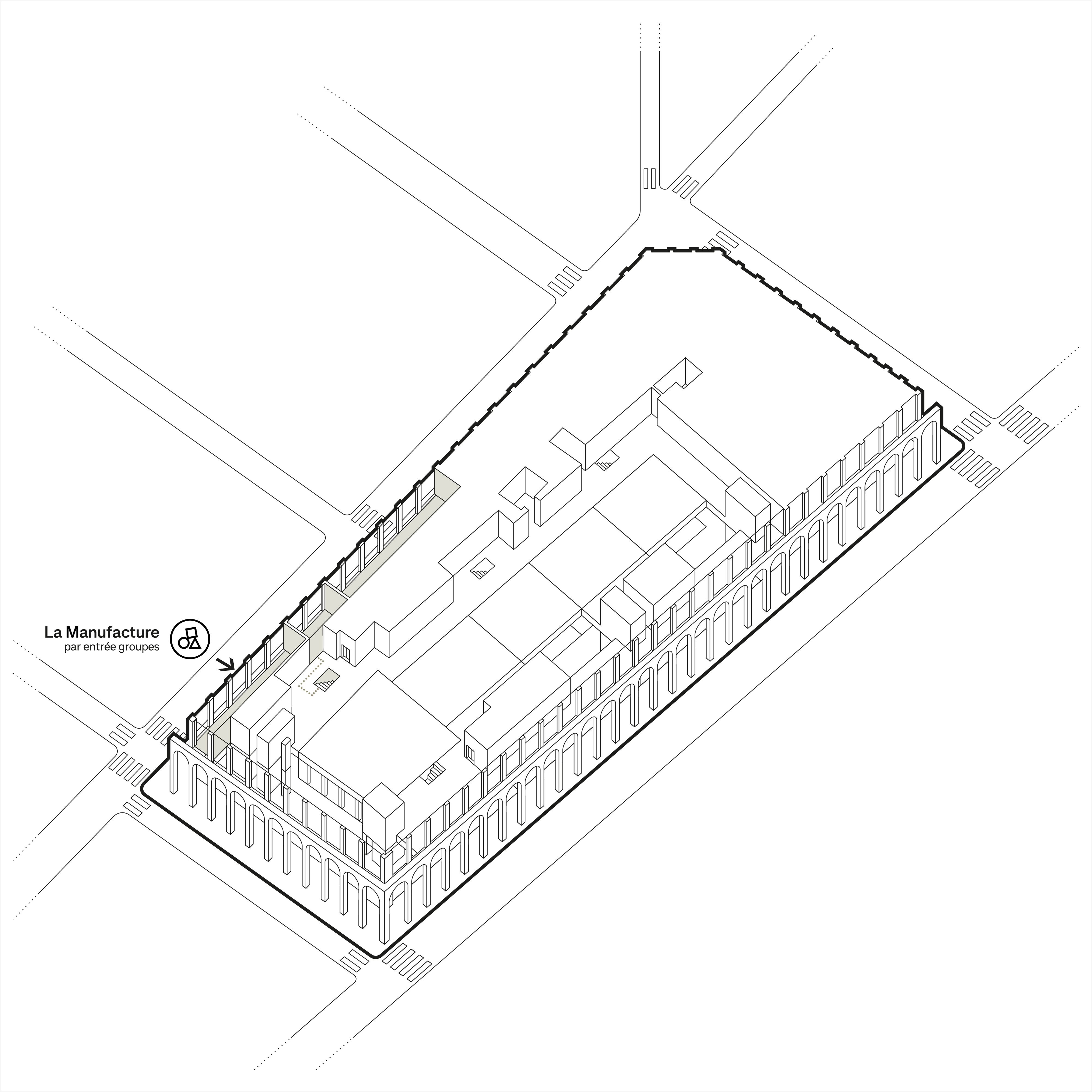 Plan du bâtiment, accès à la Manufacture Fondation Cartier 2, place du Palais Royal